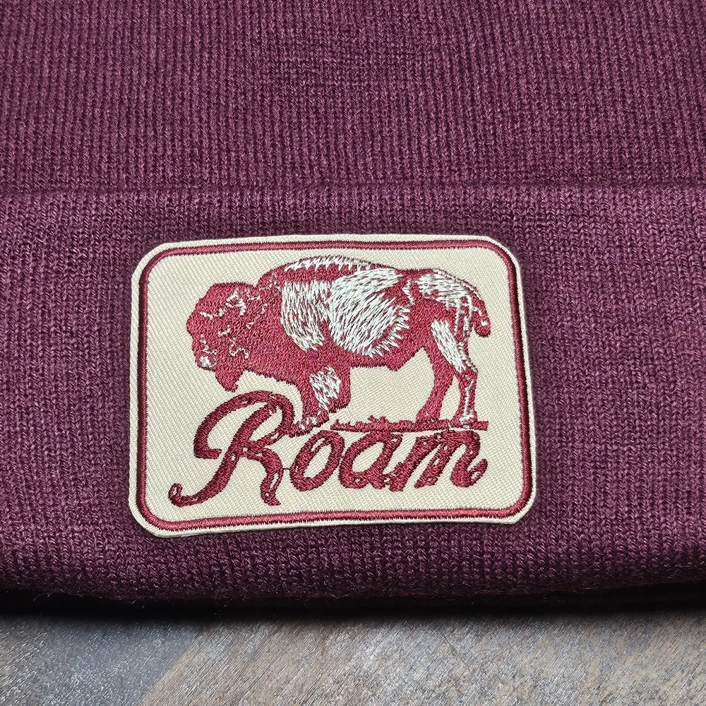 NWT MAROON Soft Knit Beanie With Embroidered Patch